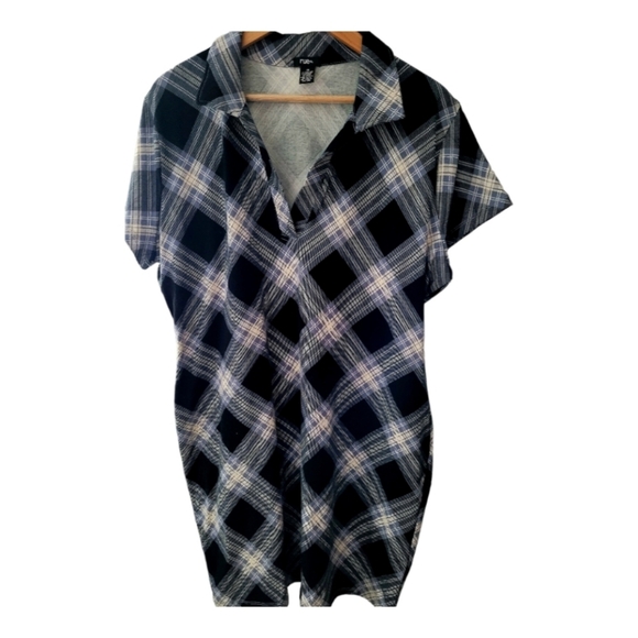 Rue 21 + Blue Black and White Plaid Plus Size 3X Cotton/Spandex Knit Dress NEW - Picture 1 of 5